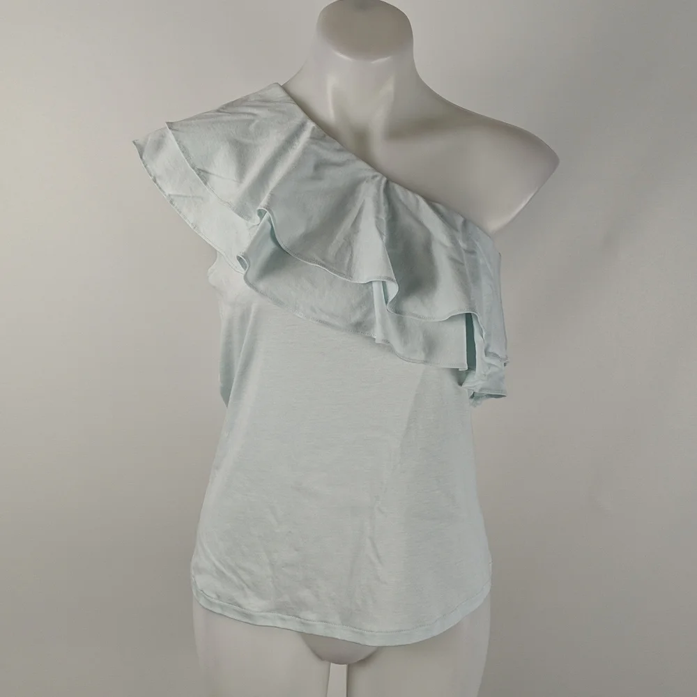 Witchery Women's Top Size XL One Shoulder Ruffle Blue Daze NEW RRP $59.95 - Picture 2 of 9
